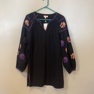 Velzera Black Long Sleeve Embroidered Puff Sleeve Mini Dress